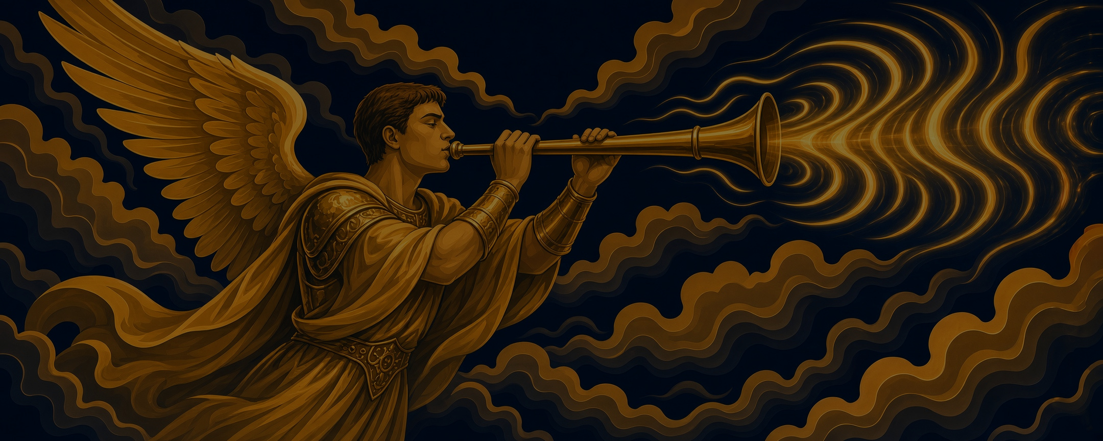 A holy angel sounding a clarion